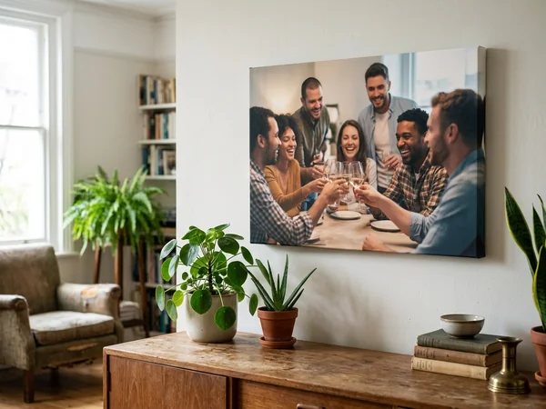 Retirement canvas print of a team photograph presented as a leaving gift