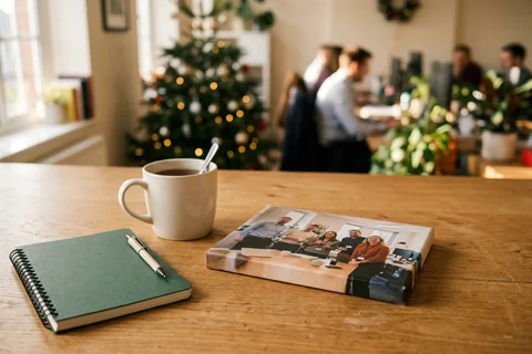 A 30x20cm Secret Santa canvas print held in one hand to show its size