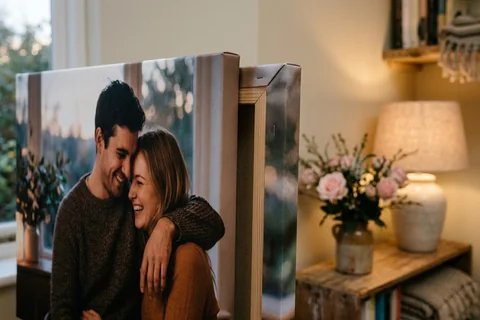 Close-up of the frame depth on a Valentines canvas print
